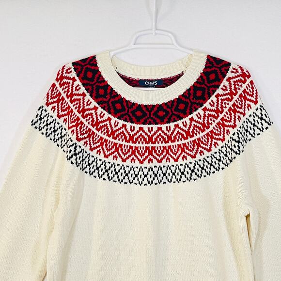 Chaps Christmas Sweater Womens XL Cream Red Fair Isle Long Sleeve Knit Pullover - Picture 6 of 12